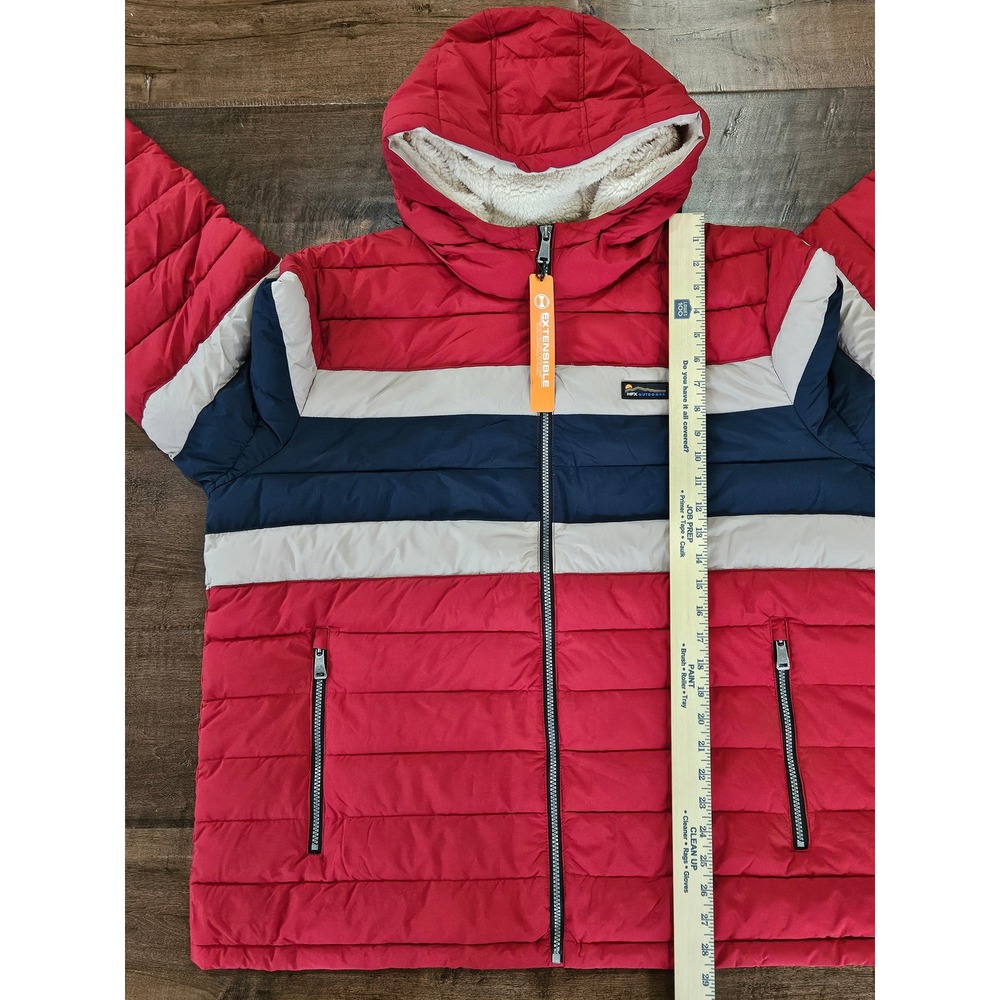 Cozy Sherpa Hood Lightweight XXL Red Colorblock Puffer Jacket Water Resit Coat - Picture 6 of 13